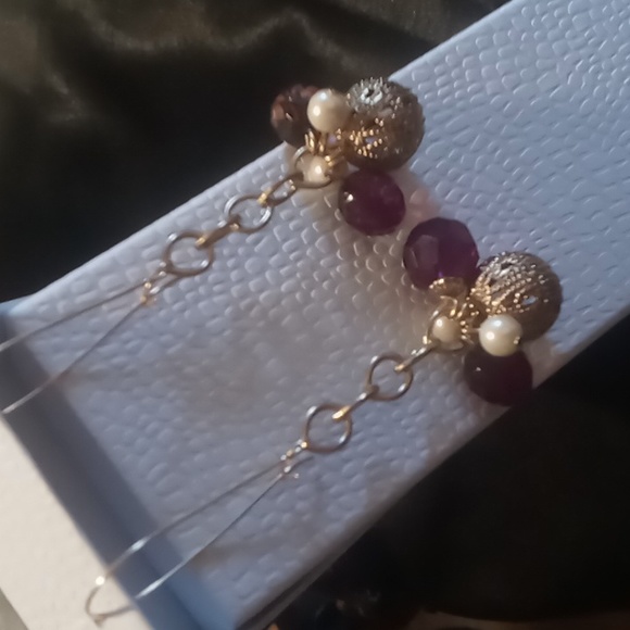 Chico's Chain drop earrings. Gold tone & crystal cut beaded dangle earrings - Picture 1 of 4